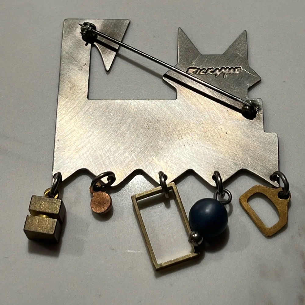 Vintage Navajo Native American metal cat pin signed by Ricka mae!!!